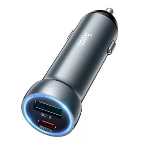 АЗУ-USB/USB-C HOCO Z54A 2 выхода QC3.0+ PD 30W удлиненный серый