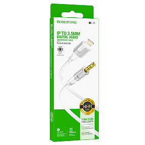 Кабель 3.5mm Jack (папа) - Lightning Borofone BL19 1м белый