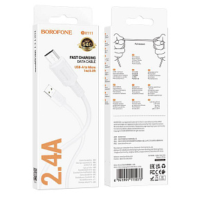 Дата кабель micro USB - USB Borofone BX111 Feliz 2.4A 1м белый